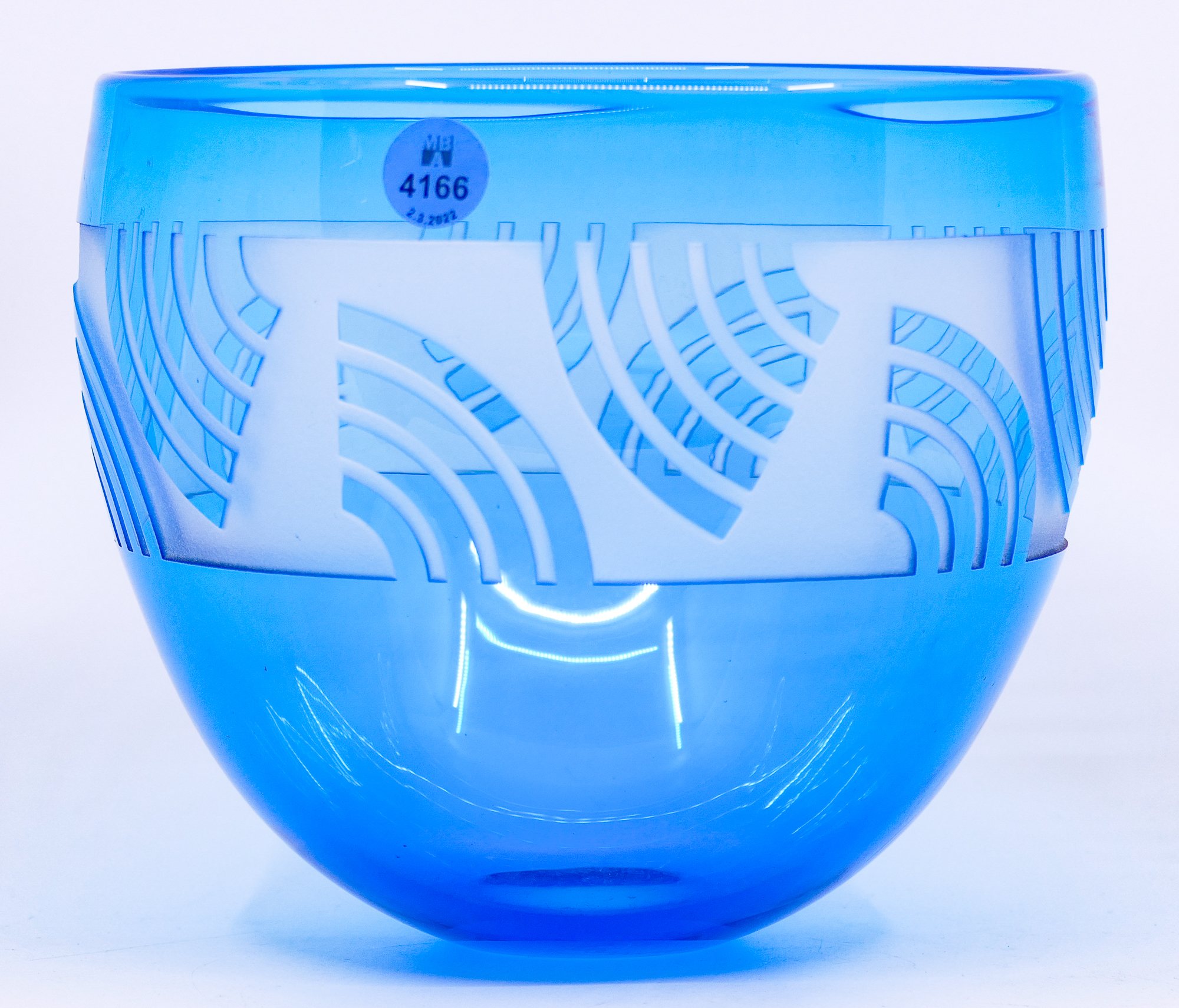 Correia Acid Cut Blue Glass Bowl  368dfa