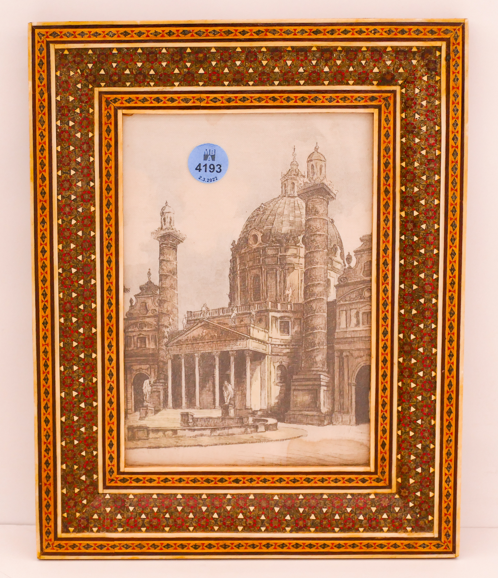 Persian Khatam Inlay Framed 'Karlskirche'