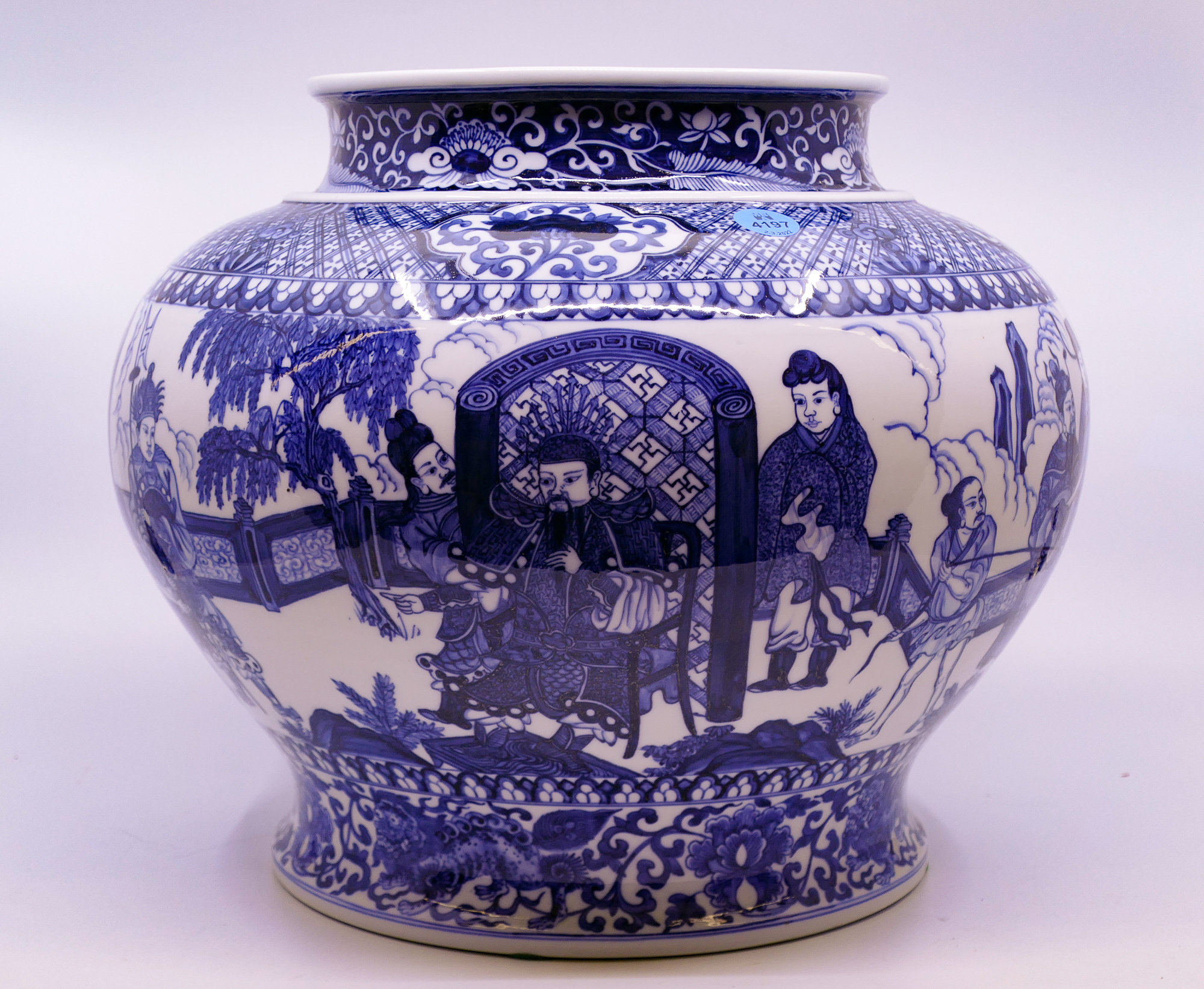 Large Chinese B&W Hand Painted Porcelain