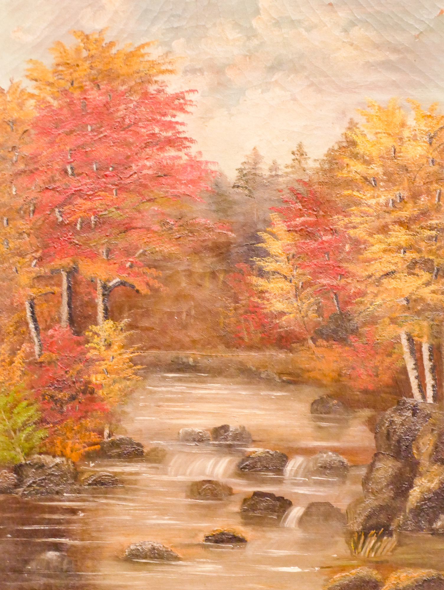 Antique Autumn Stream Oil Painting