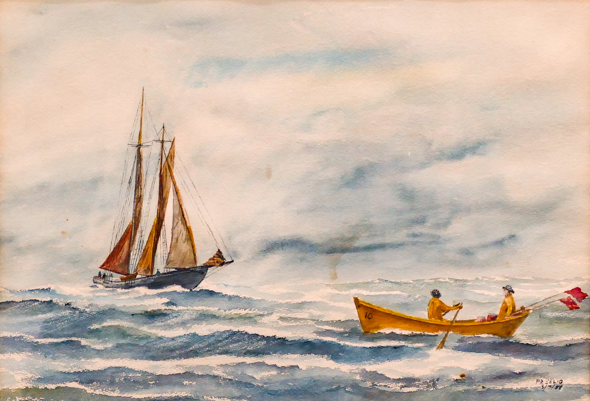 Vintage P.R. Selig Maritime Watercolor