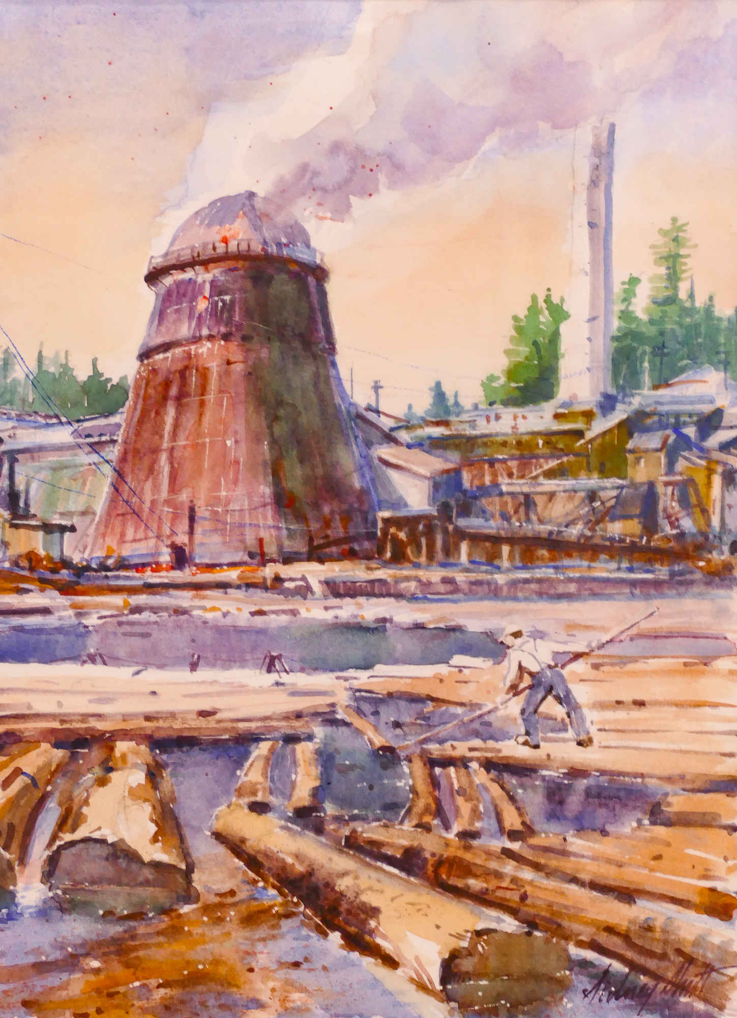 Sidney Shutt NW Lumber Mill Watercolor