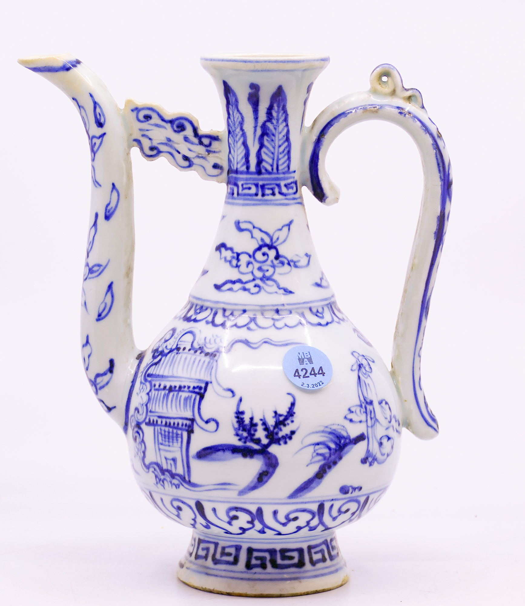 Chinese Porcelain B&W Kendi Ewer-