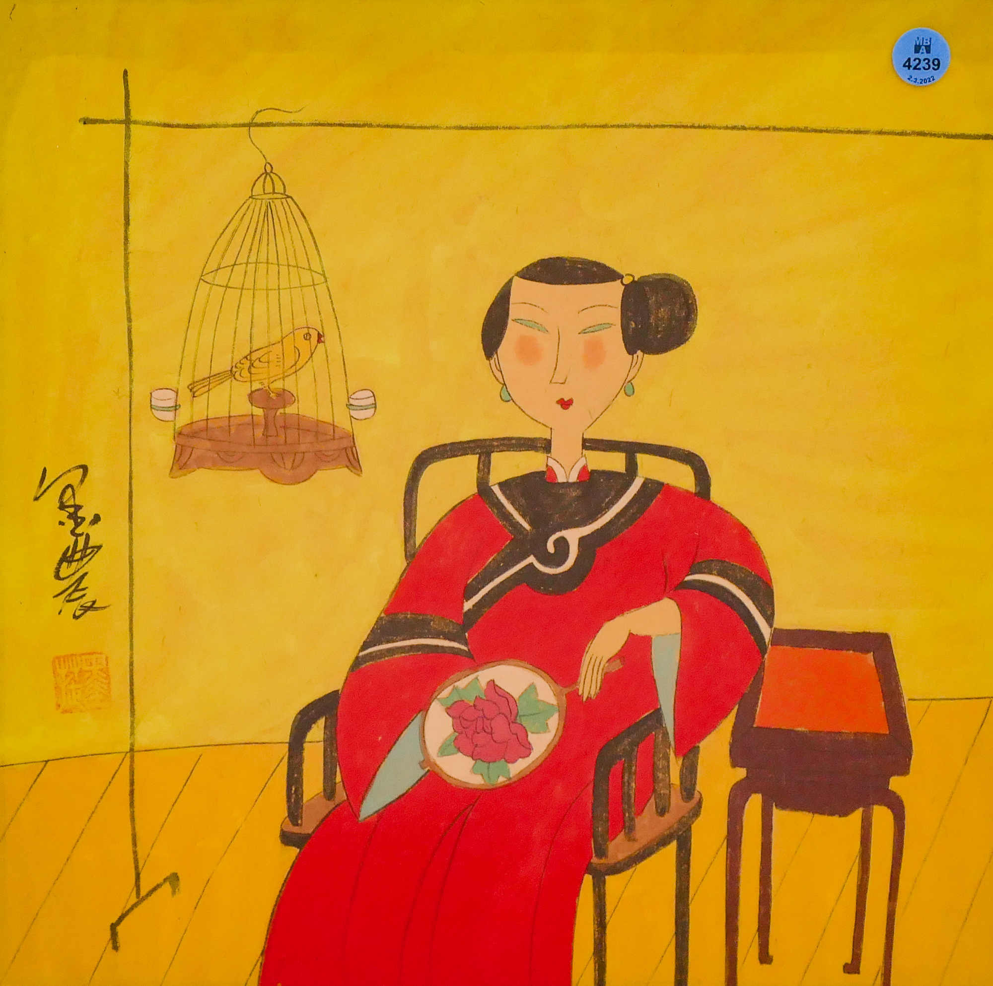 Chinese Modernist Woman with Birdcage