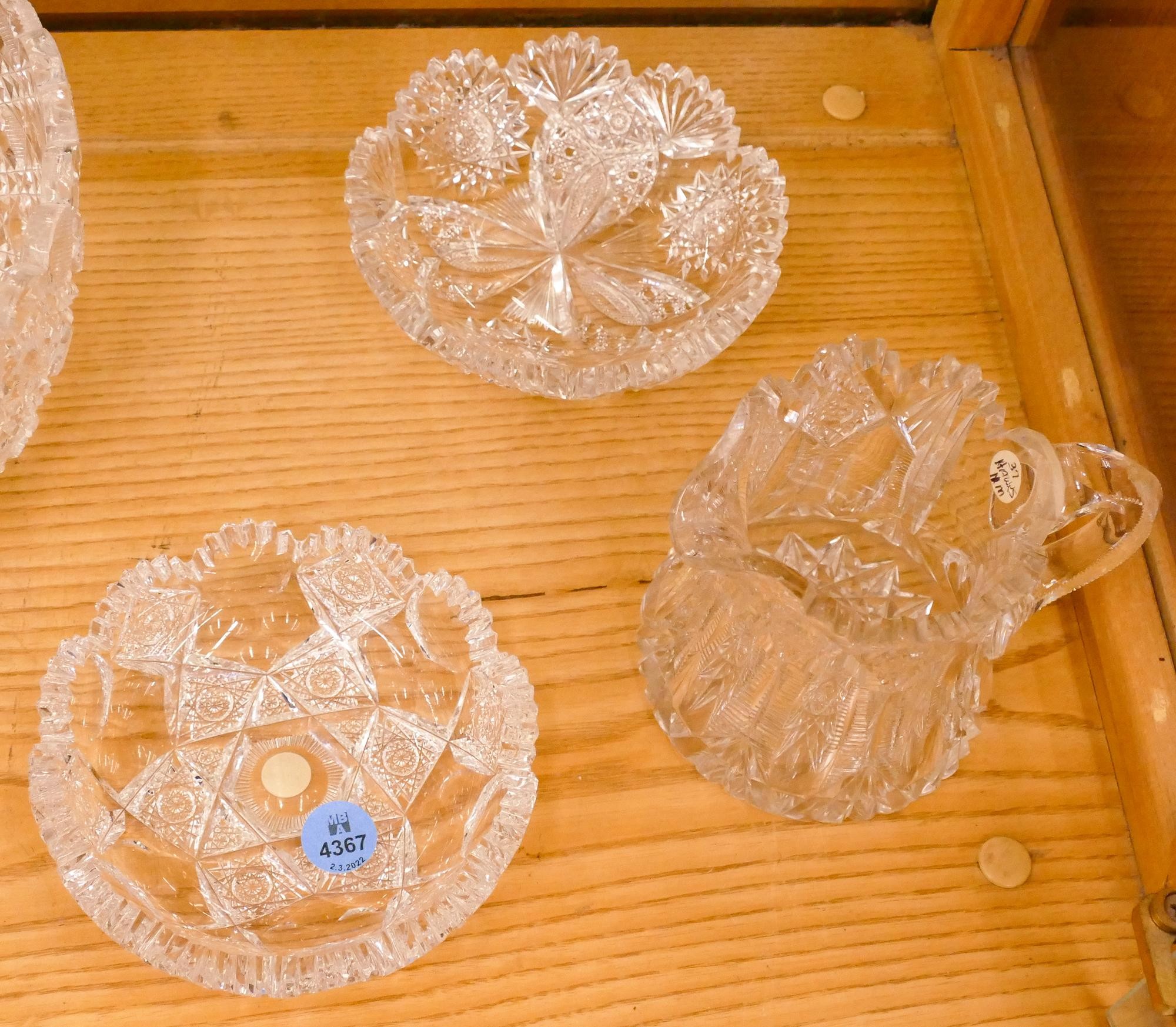 3pc Hawks Cut Glass Small Dishes and