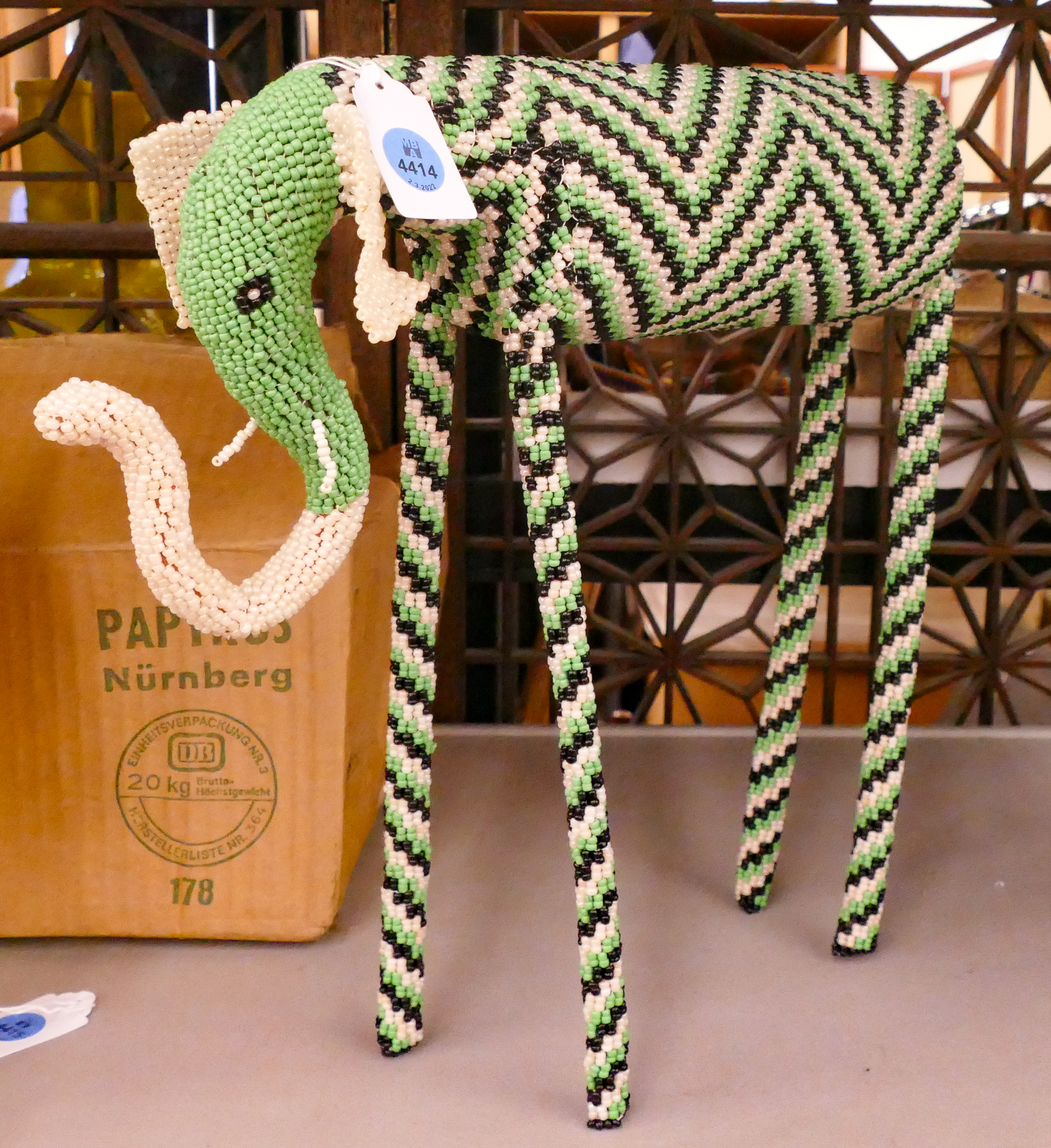 African Beaded Elephant Sculpture  368ef1