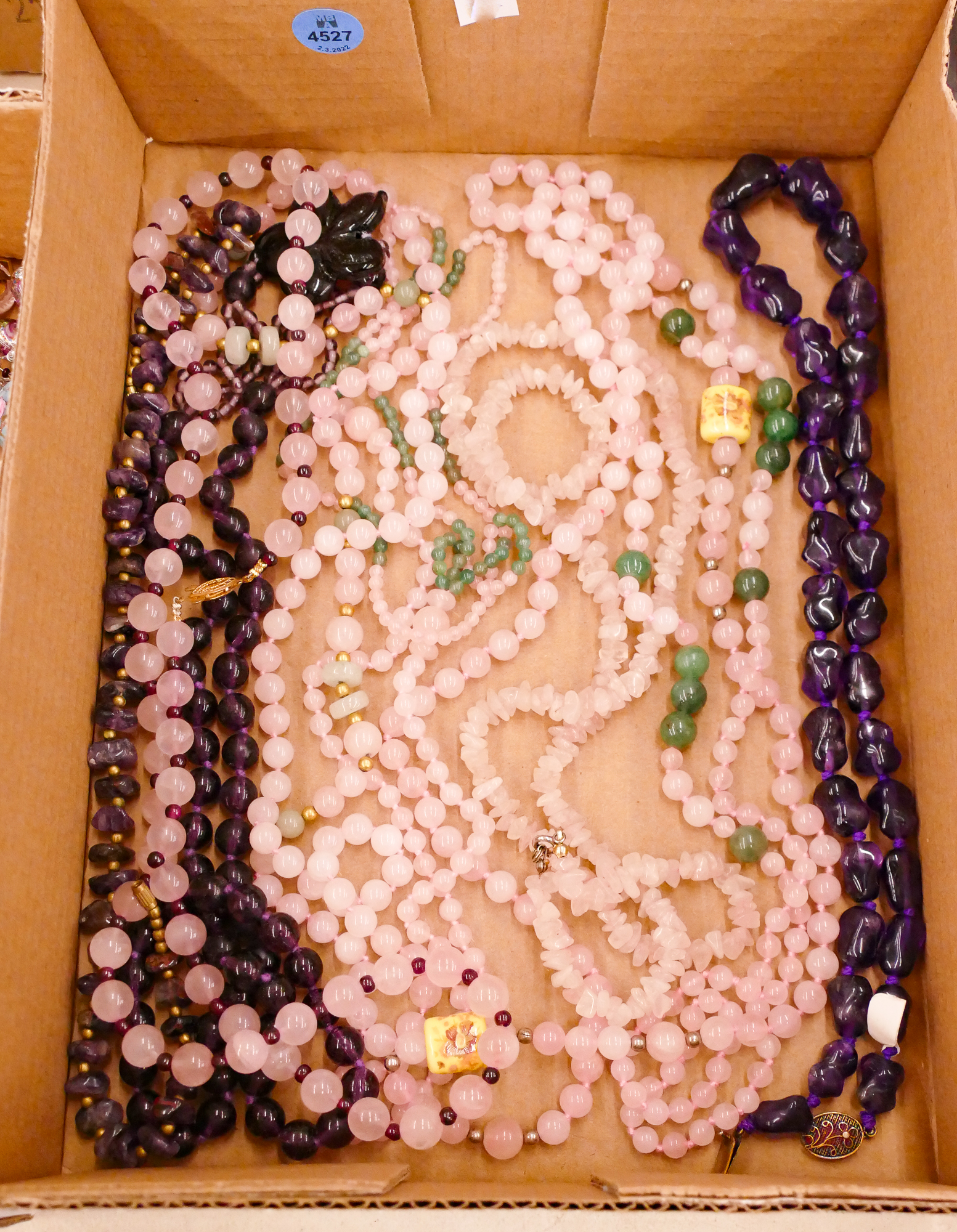 Box Rose Quartz & Amethyst Necklaces