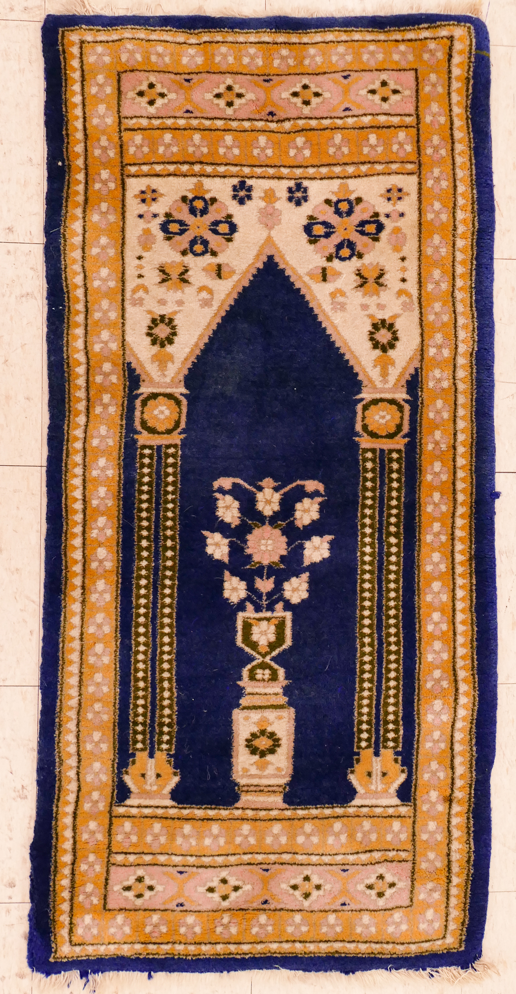 Semi Antique Blue Wool Prayer Rug-