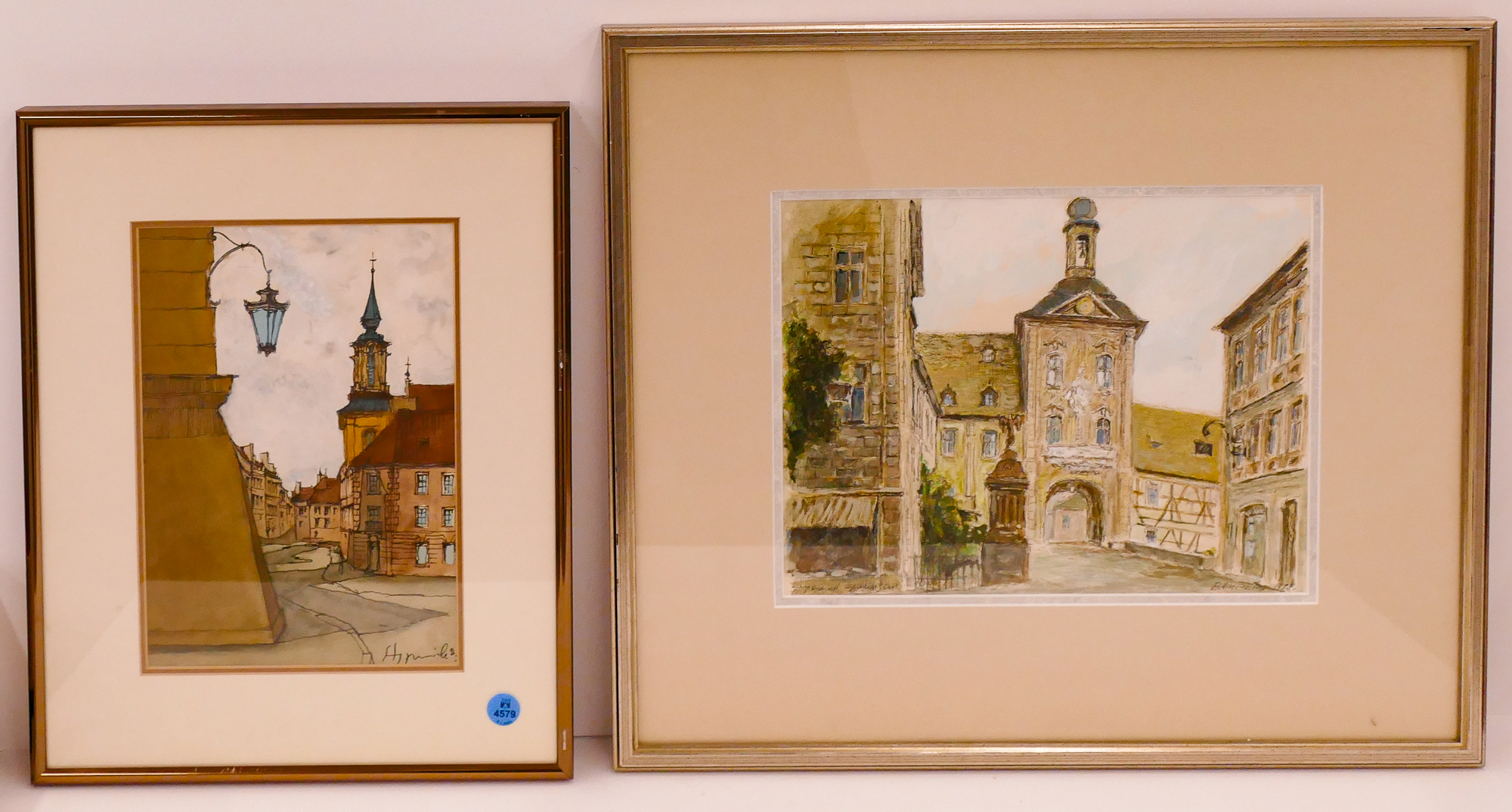 2pc European Framed Original Watercolors-