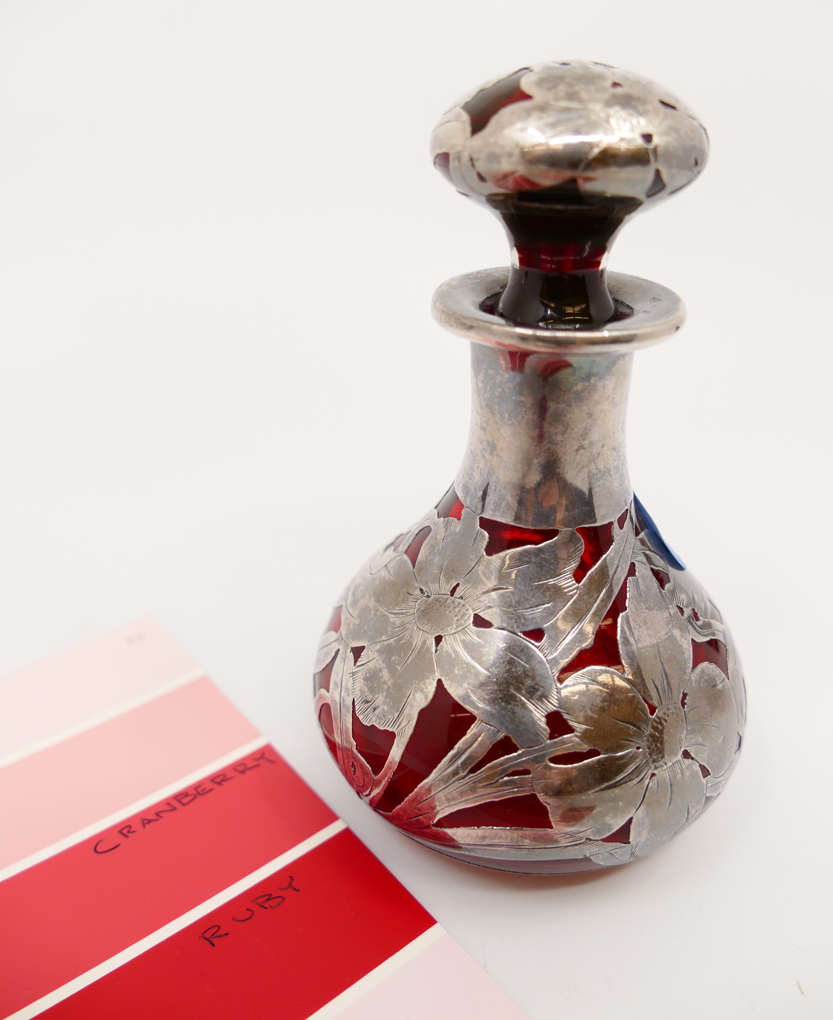 Antique Silver Overlay Cranberry