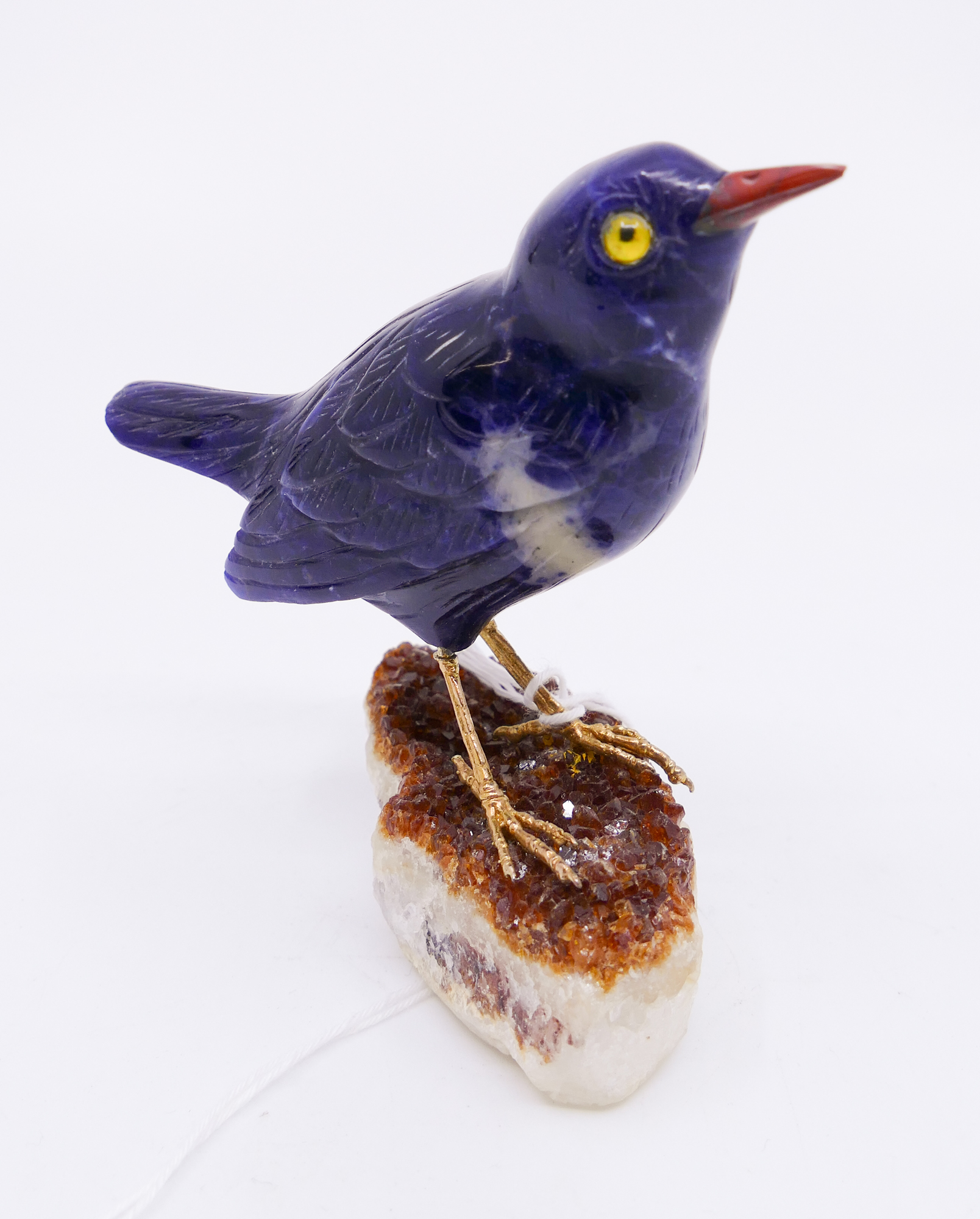 Carved Lapis Small Bird Figure on Crystal