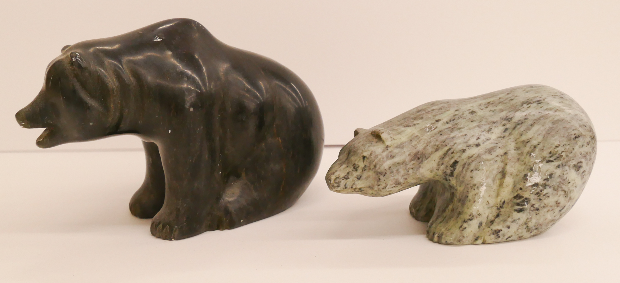 Box 2pc Carved Inuit Soapstone Bear