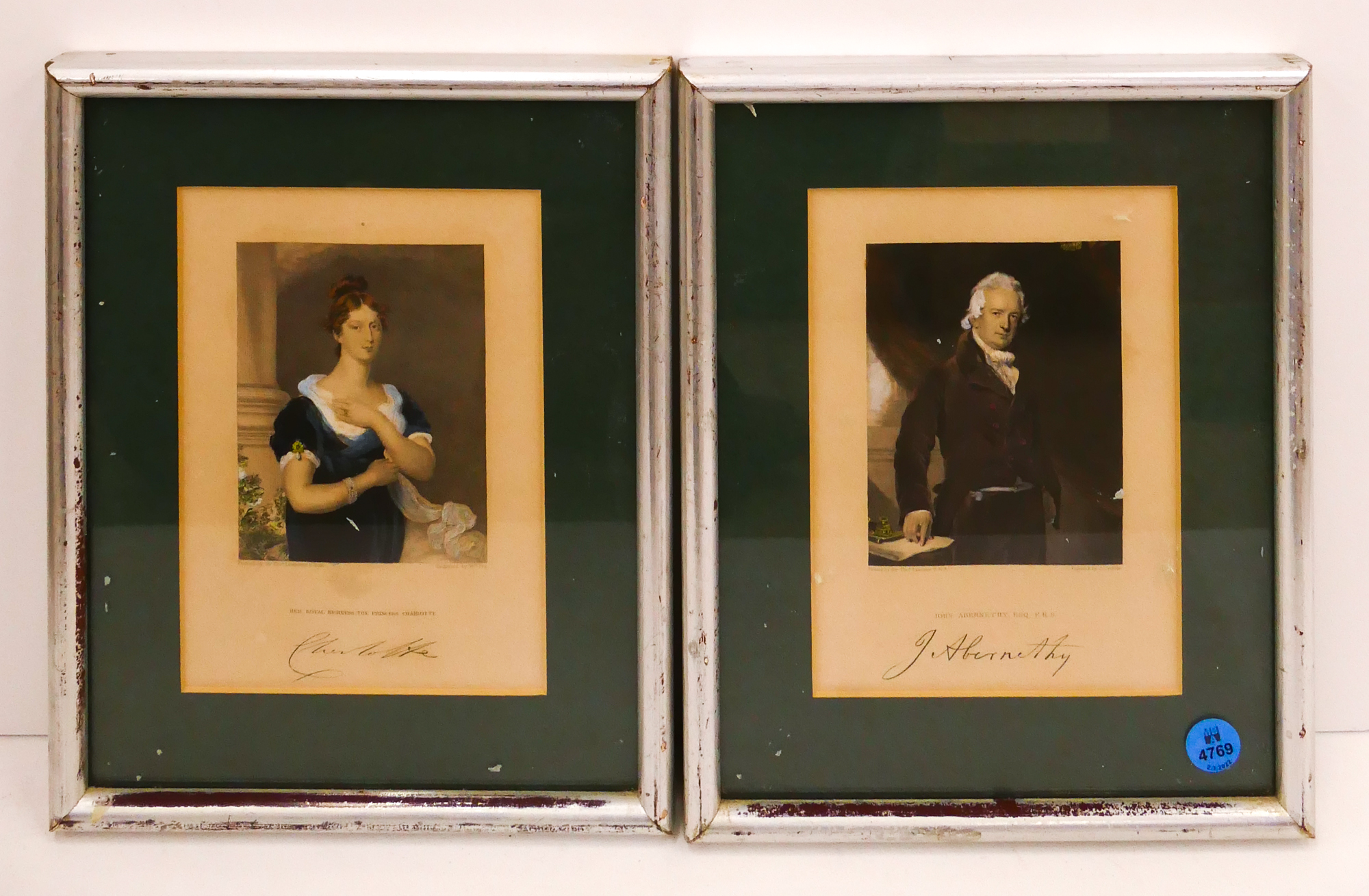 Pair Antique English Tinted Portrait