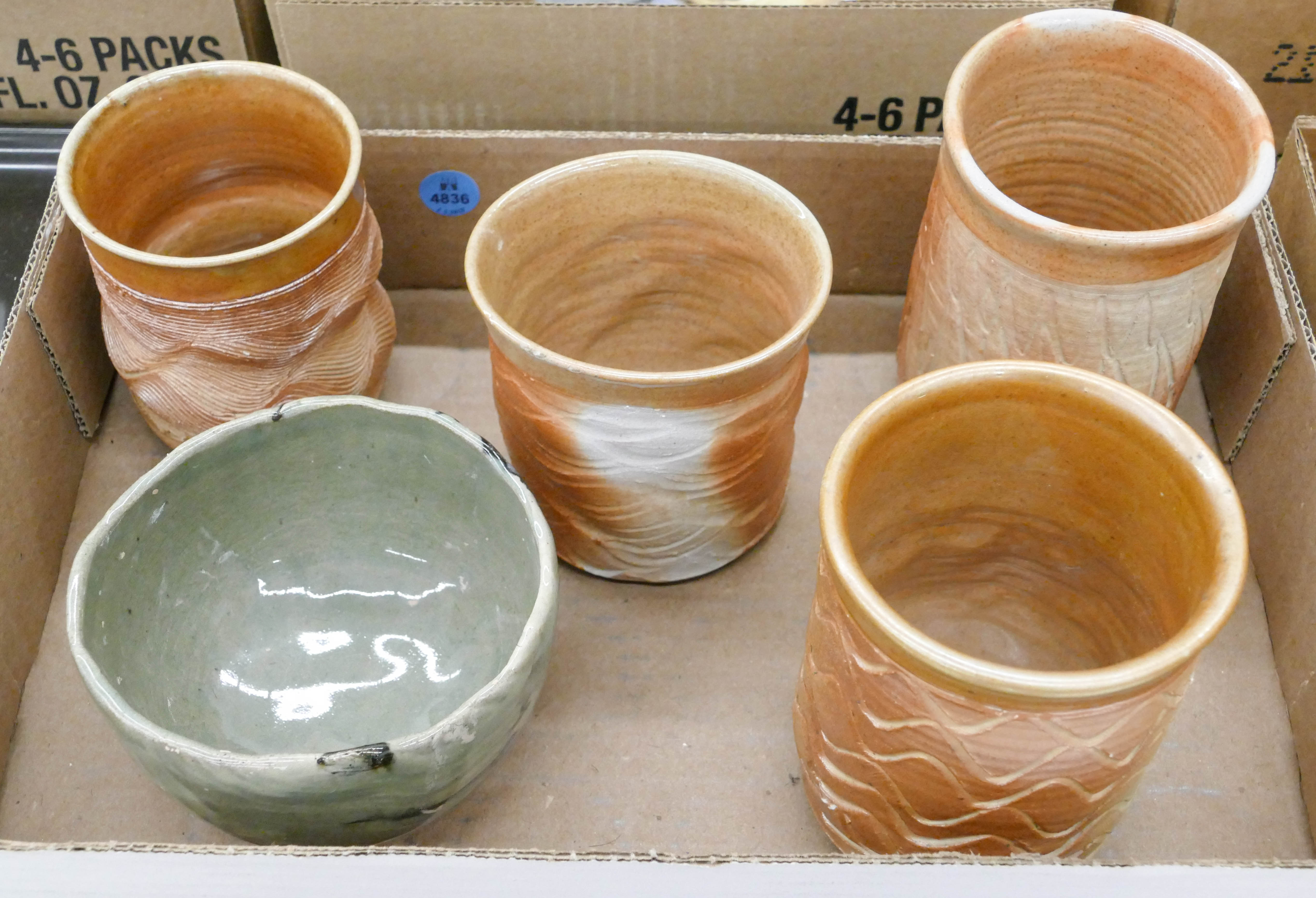 Box 5pc Studio Pottery Cups