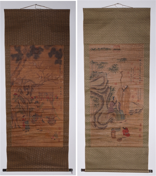 Two Chinese scrolls with ink and