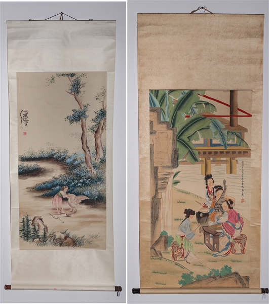 Two Chinese ink and color on paper scrolls;