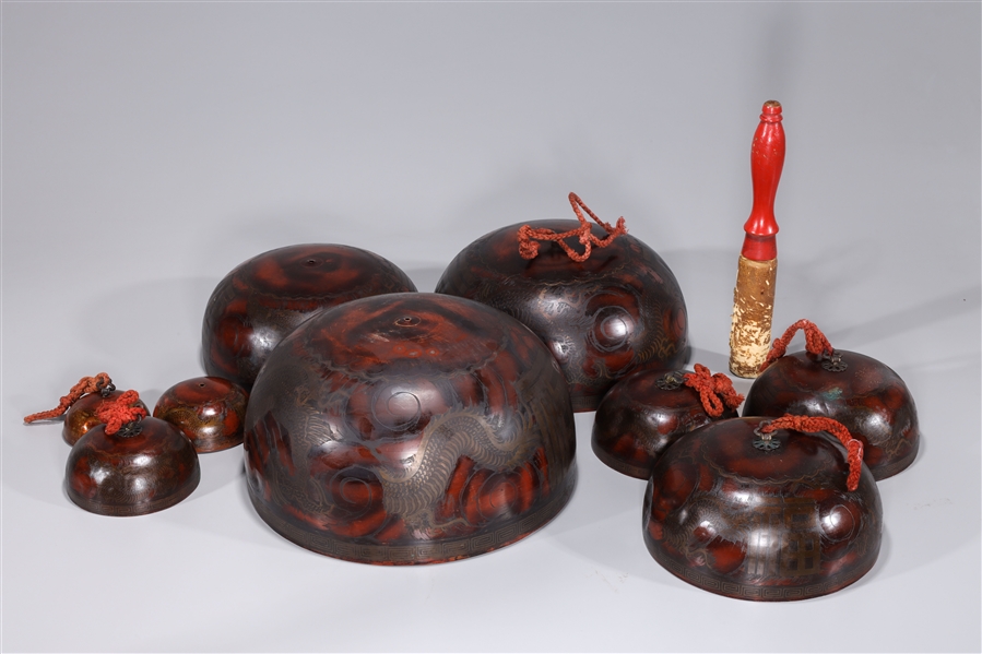 Set of nine Chinese bronze bells