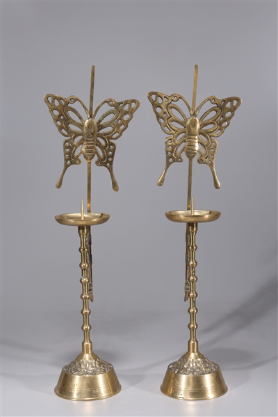 Pair of Korean brass candlesticks