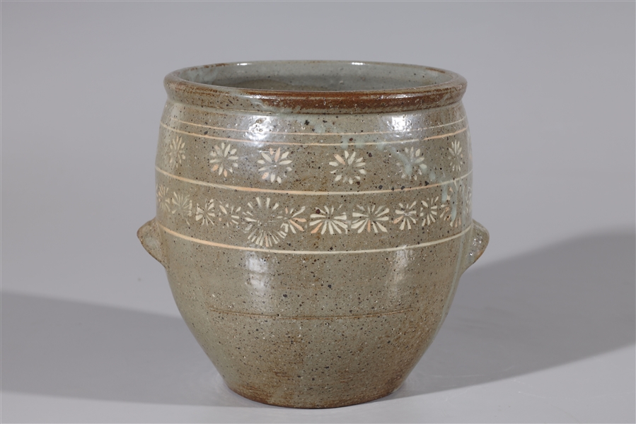 Korean celadon glazed basin; molded