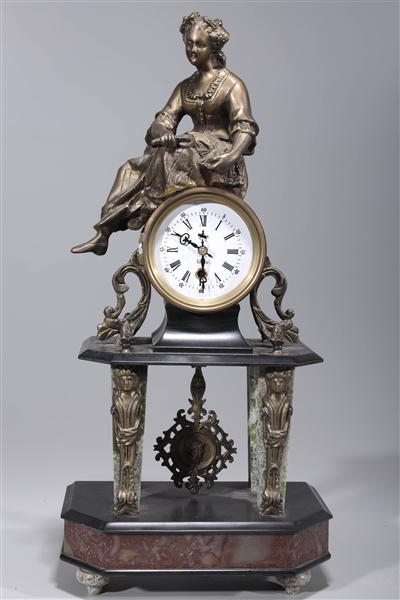 Bronze and stone mantle clock with