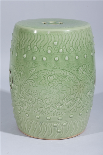 Chinese celadon garden seat; foliage