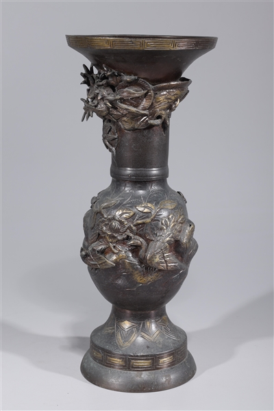 Antique Japanese bronze vase with