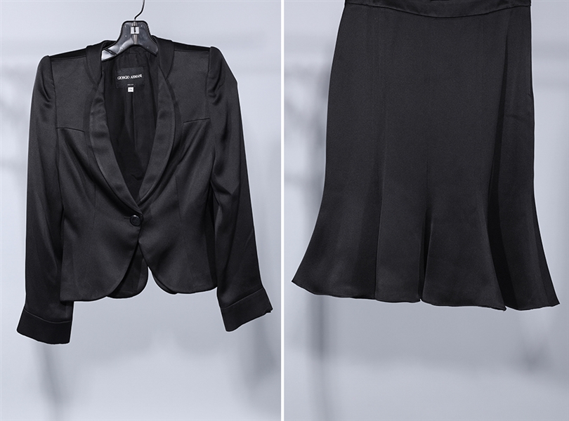 Giorgio Armani black silk skirt suit