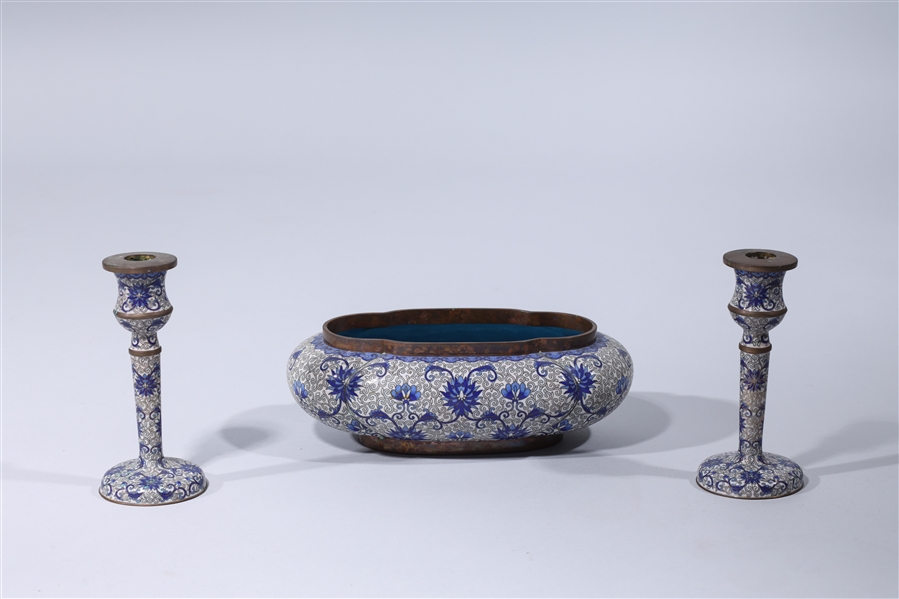 Three-piece set of Chinese cloisonne