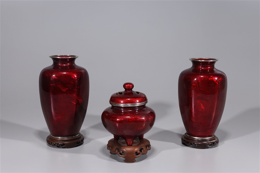 Set of two Japanese ginbari vases