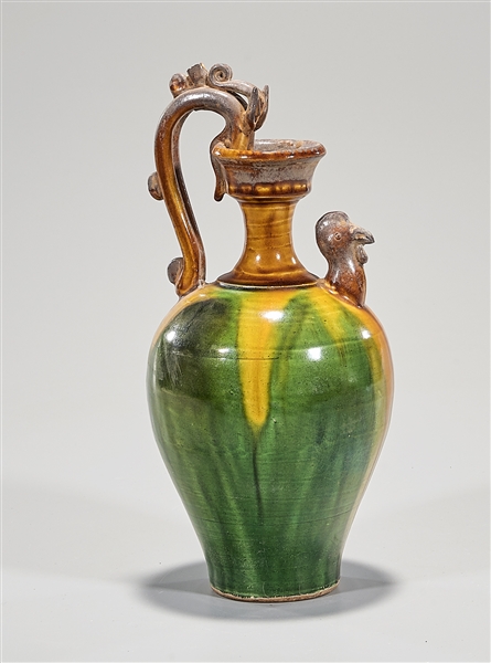 Chinese sancai ceramic ewer; 11"