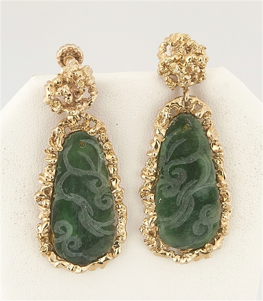 Jade earrings, each mounted with early