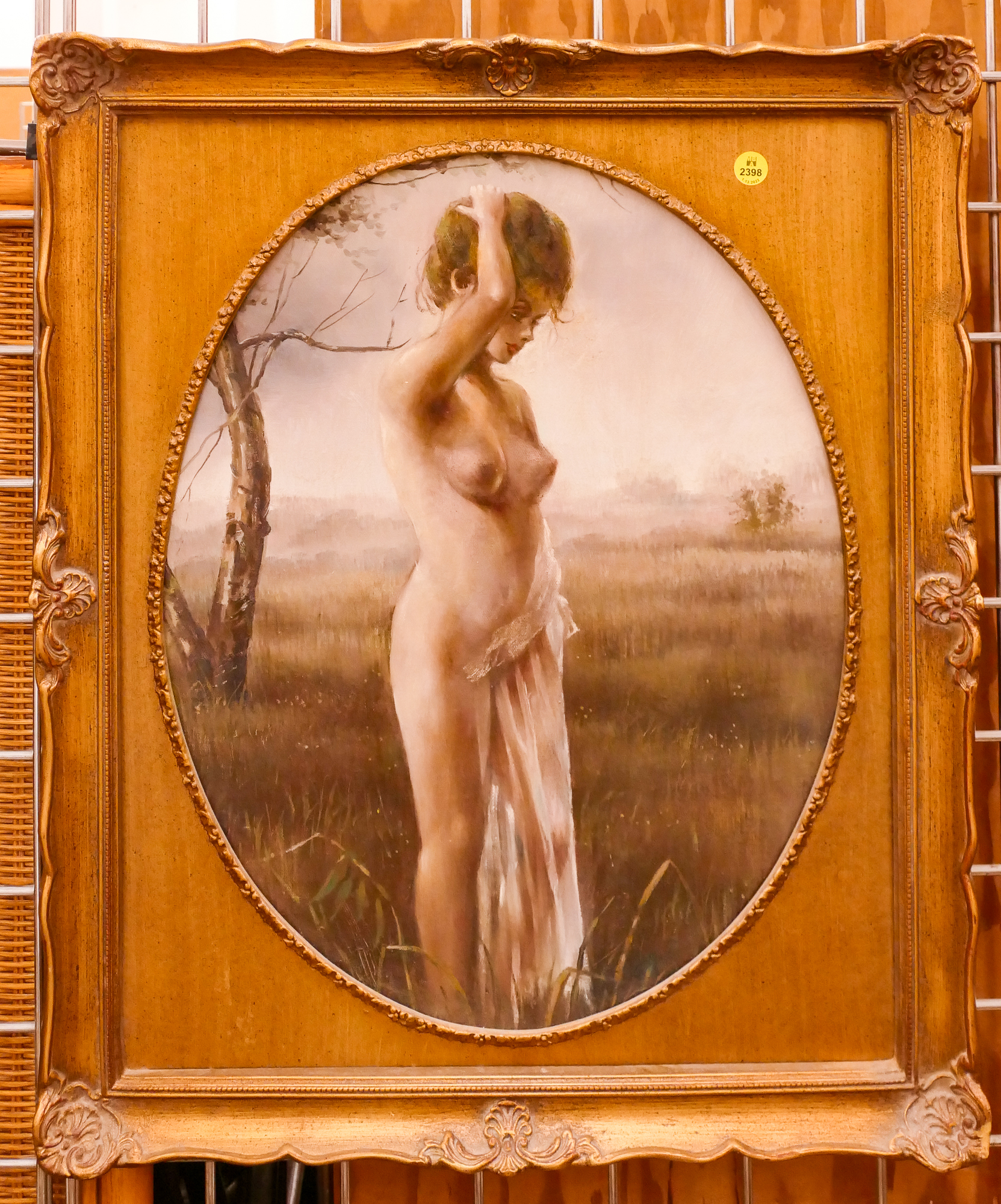Nude Woman in Landscape Oval Oil 3691e0