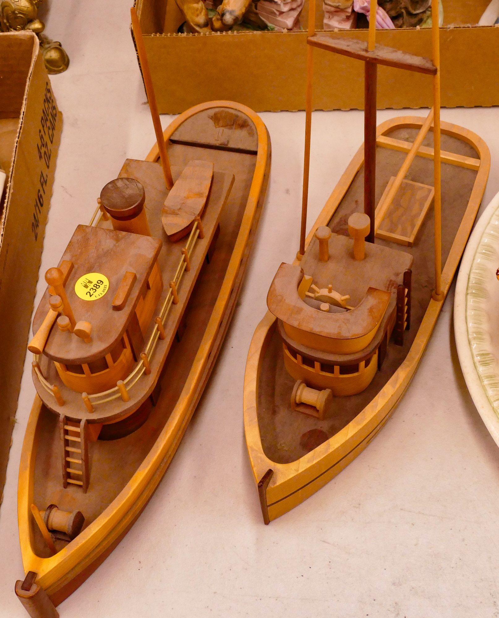 2pc Hebron Handmade Wood Boat Models  3691d8