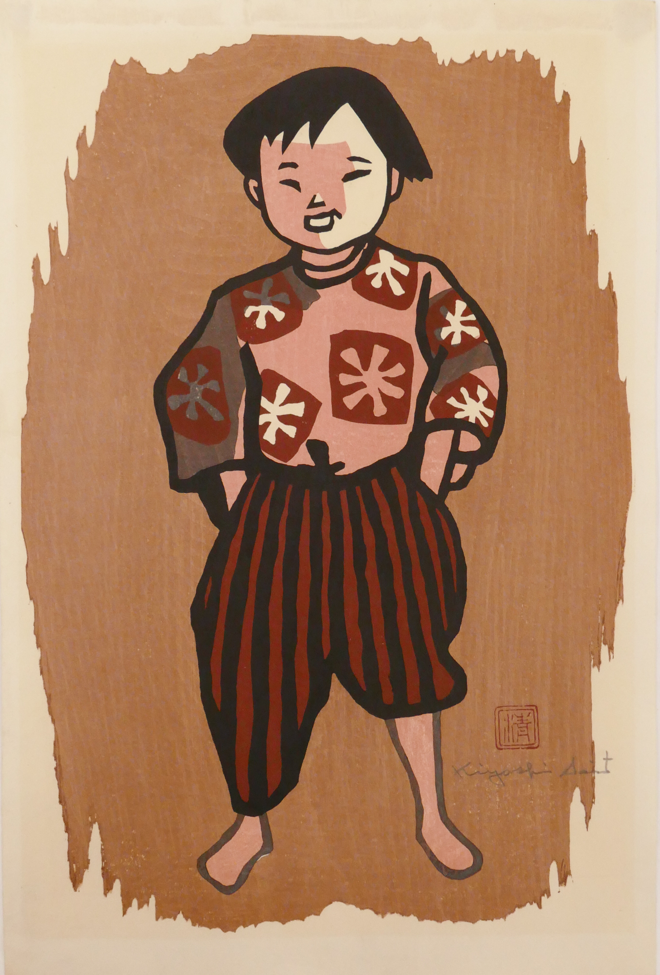 Kiyoshi Saito Japanese Boy Woodblock