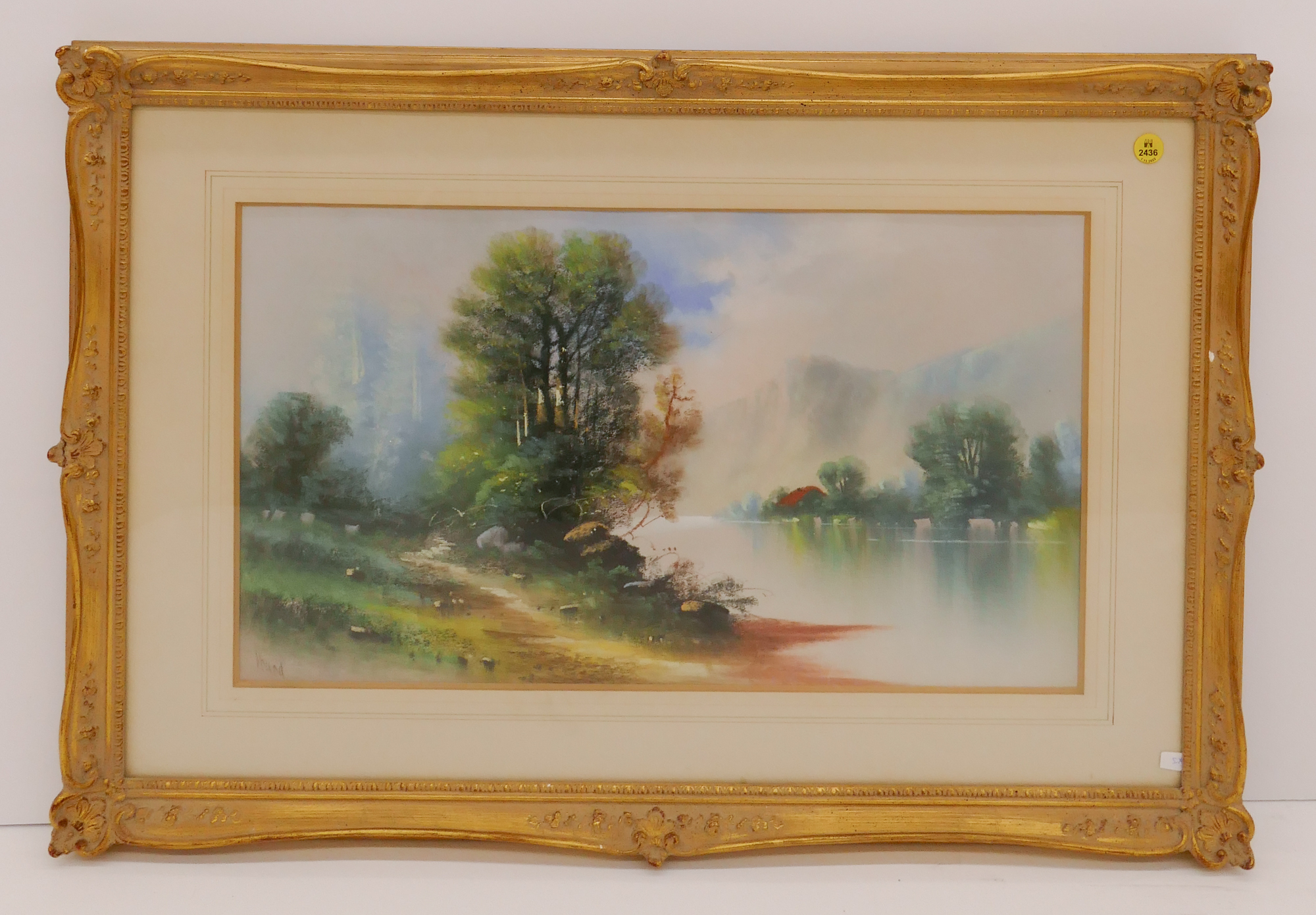 Lake Scene Pastel Illegibly Signed in