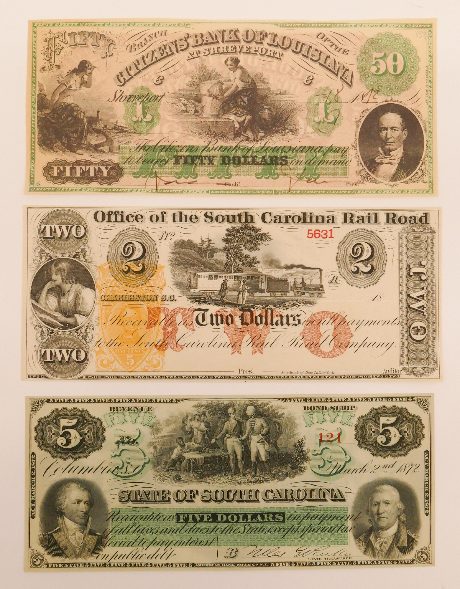 3pc Antique Southern Banknotes
