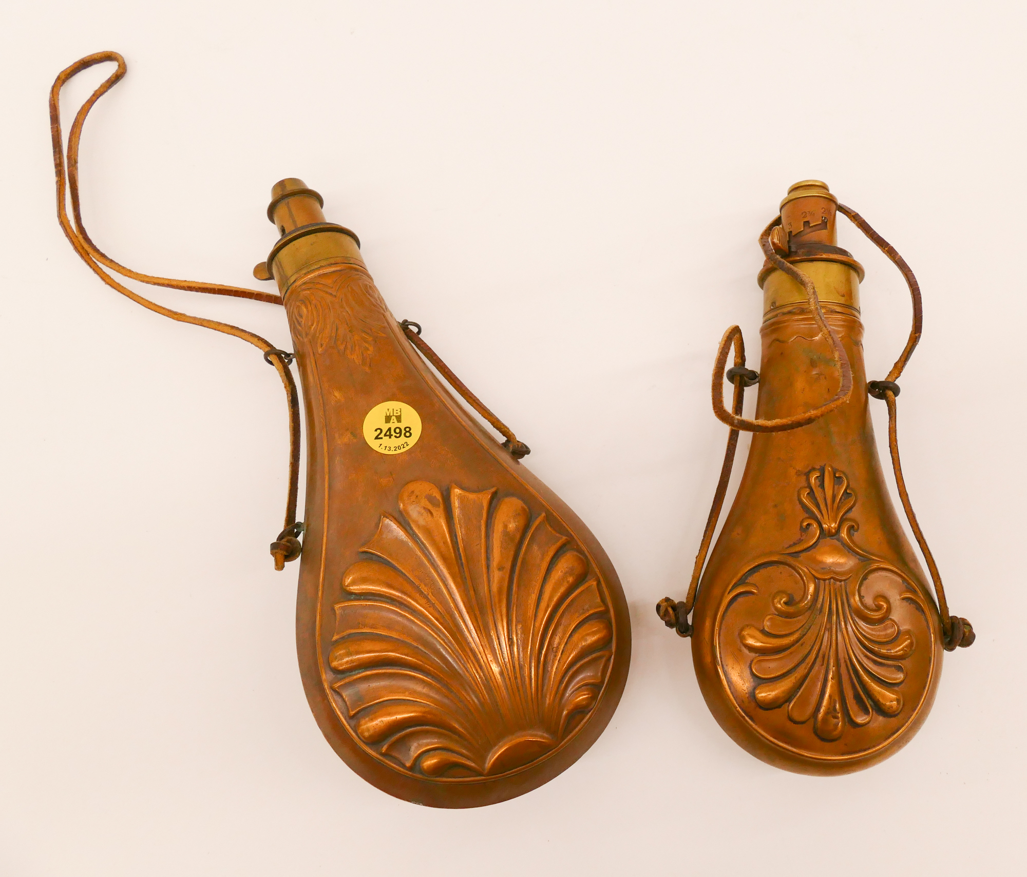 2pc Antique Brass Powder Flasks- 8