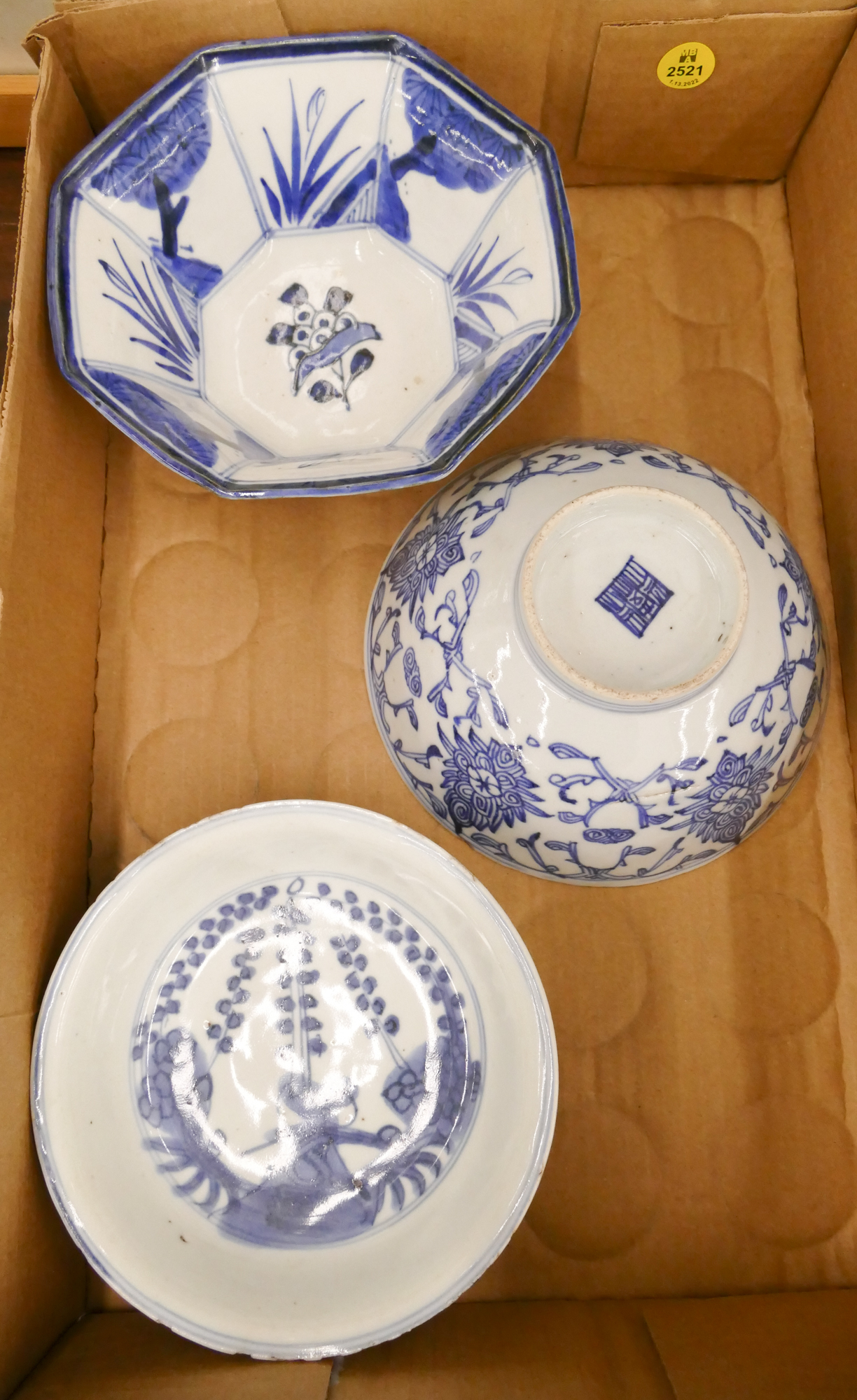 Box 3pc Antique Asian B W Bowls 36925b