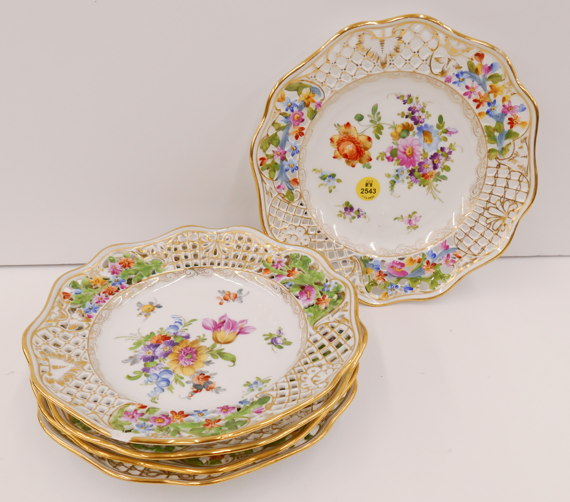 5pc Dresden Pierced Rim Floral Plates-