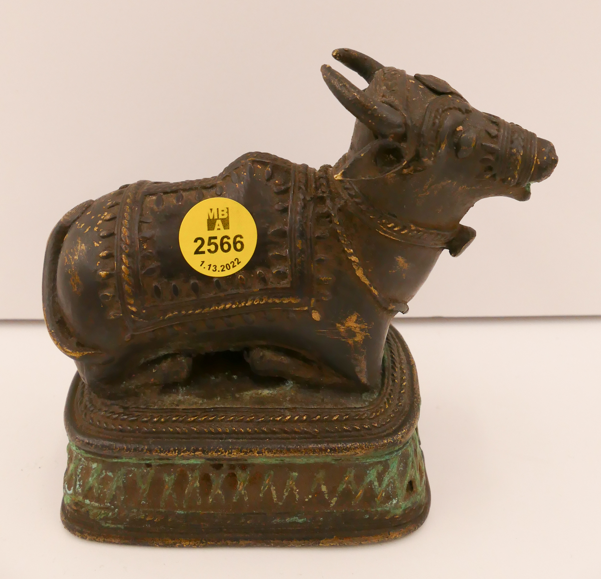 Old Indian Bronze Seated Ox Figure  369287