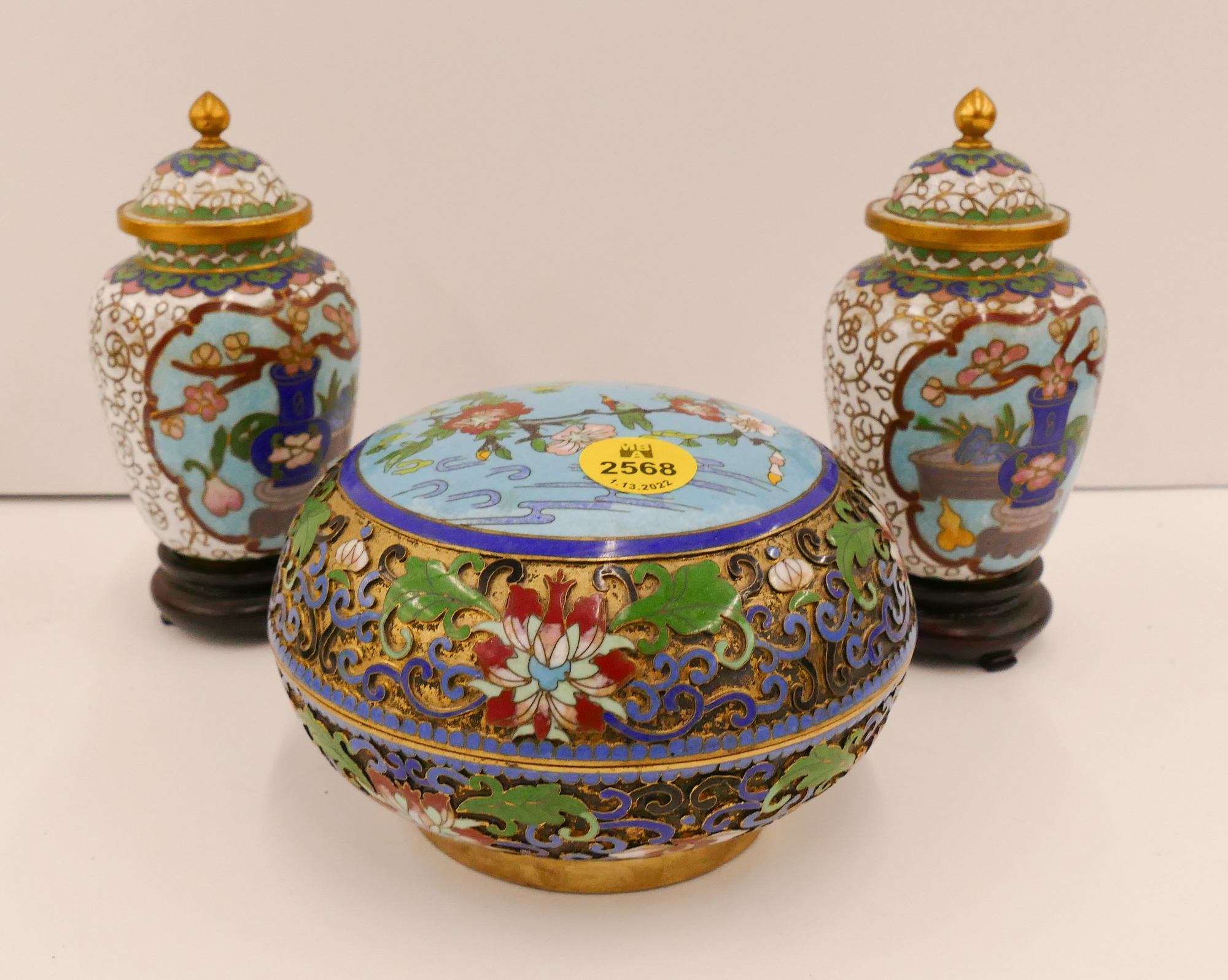 3pc Chinese Cloisonne Covered Jars