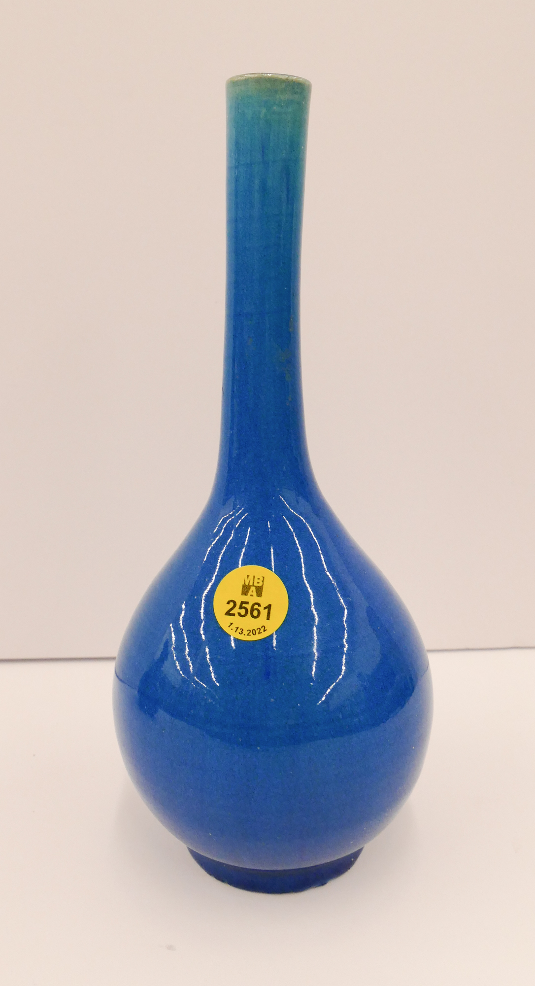 Japanese Peacock Blue Bottle Vase- 8.5