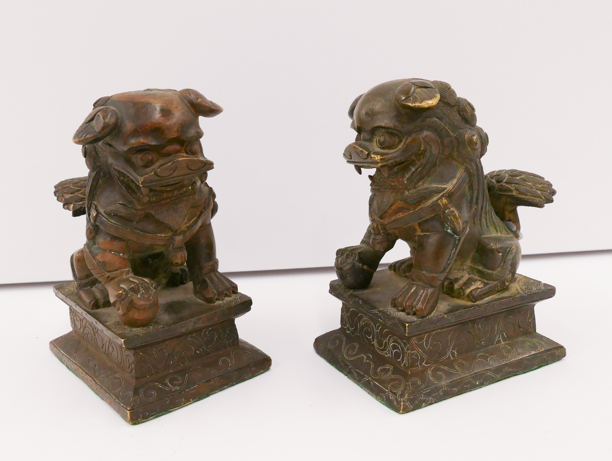 Pair Antique Chinese Bronze Foo