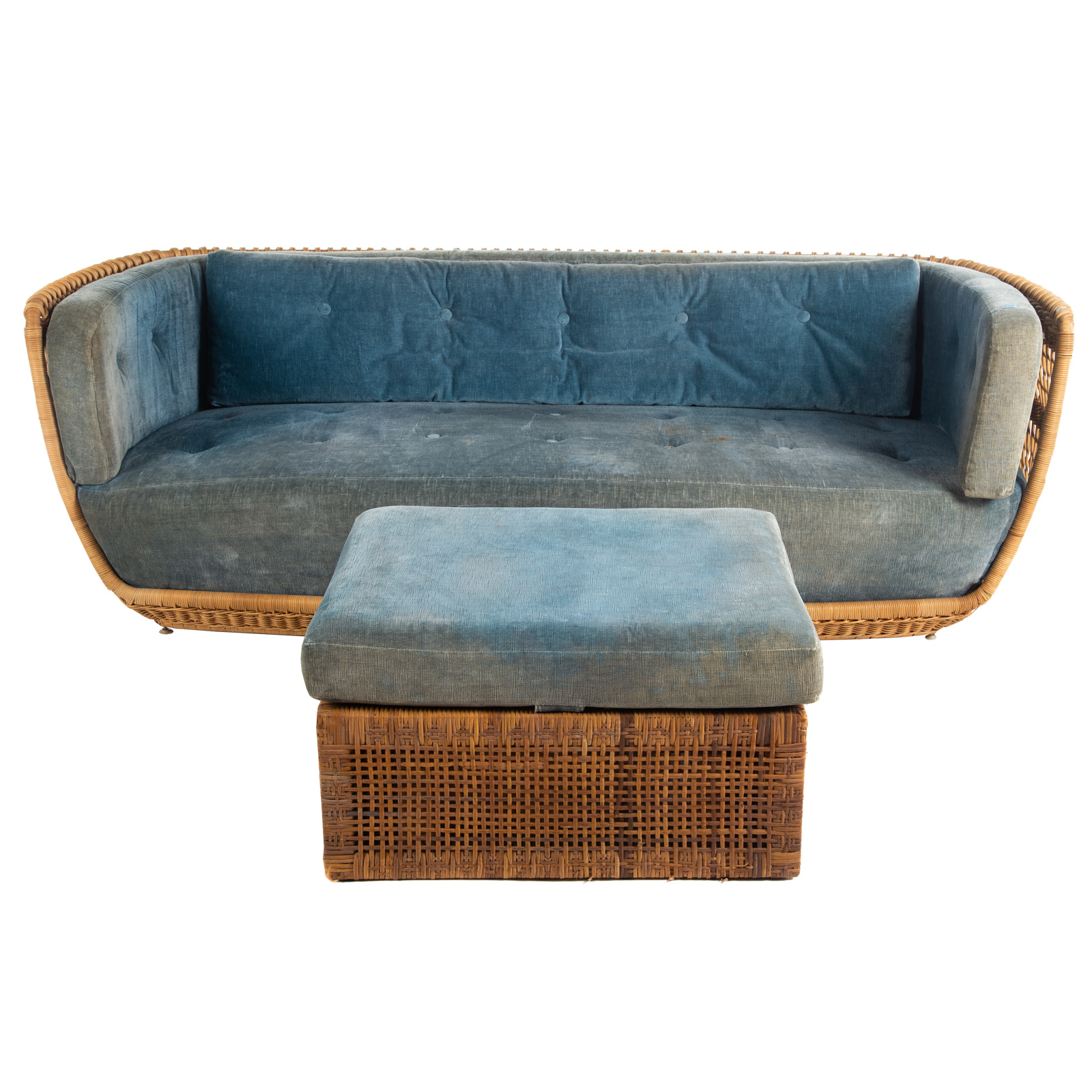 CONTEMPORARY WICKER SOFA WITH OTTOMAN