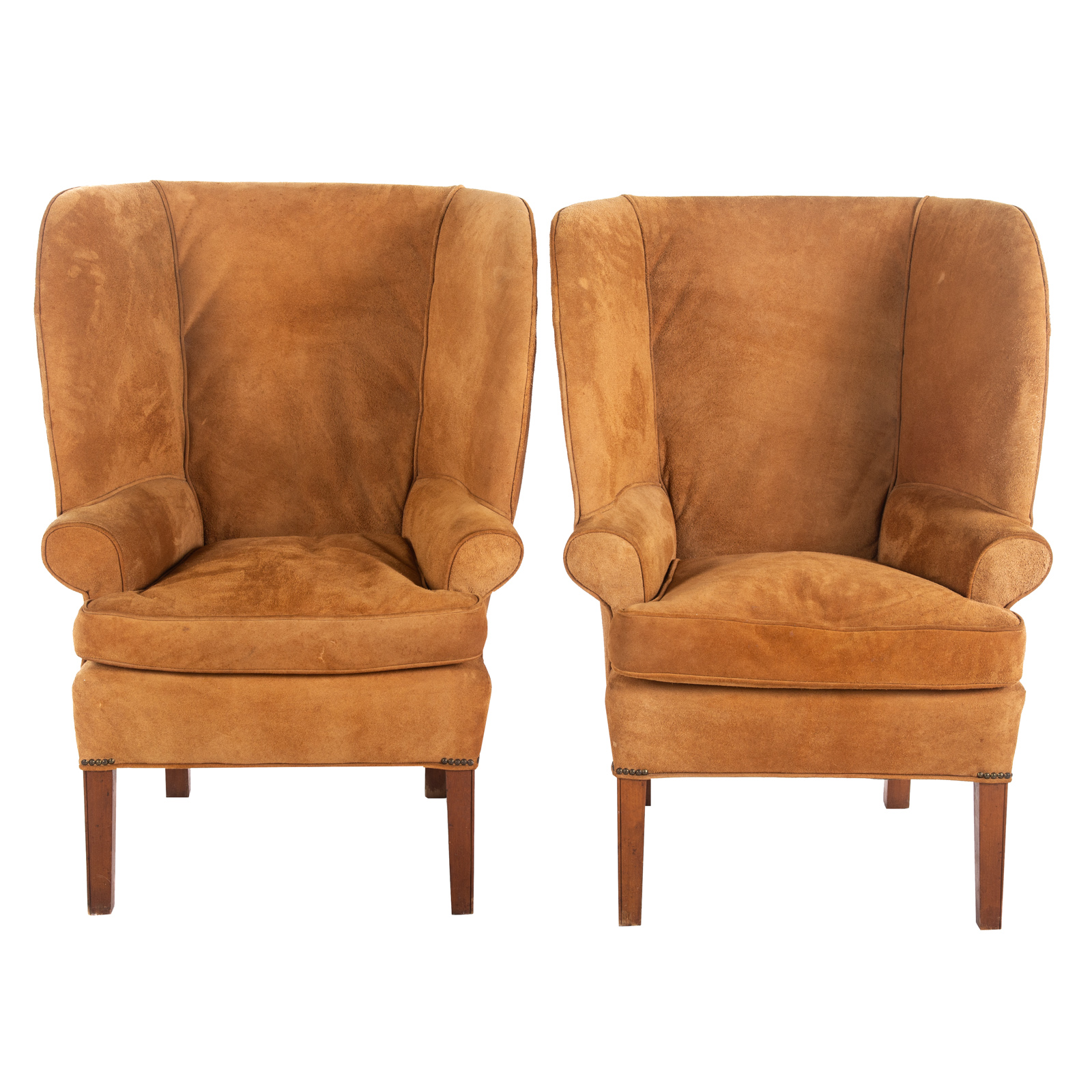 A PAIR OF CONTEMPORARY SUEDE UPHOLSTERED