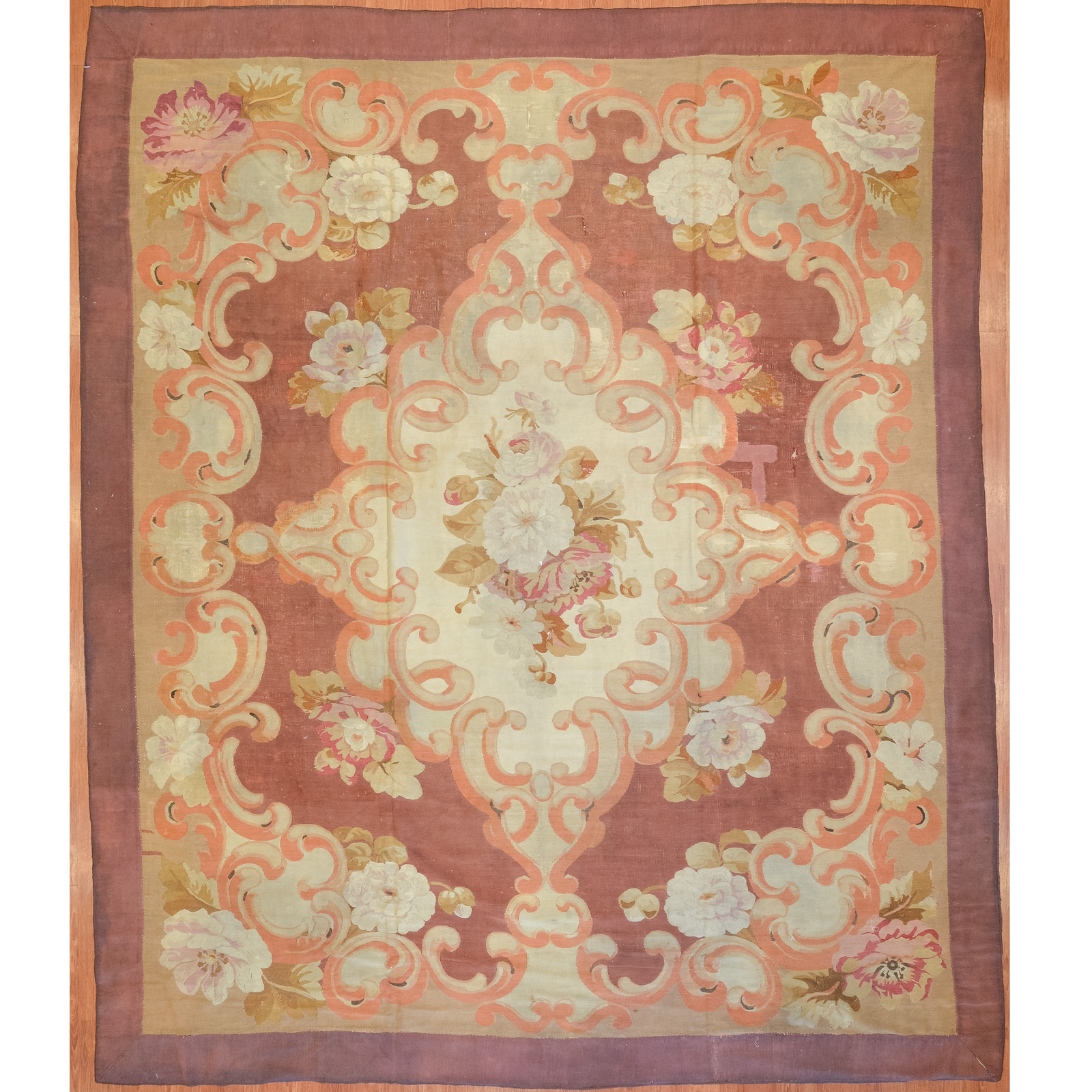 ANTIQUE AUBUSSON CARPET, FRANCE,