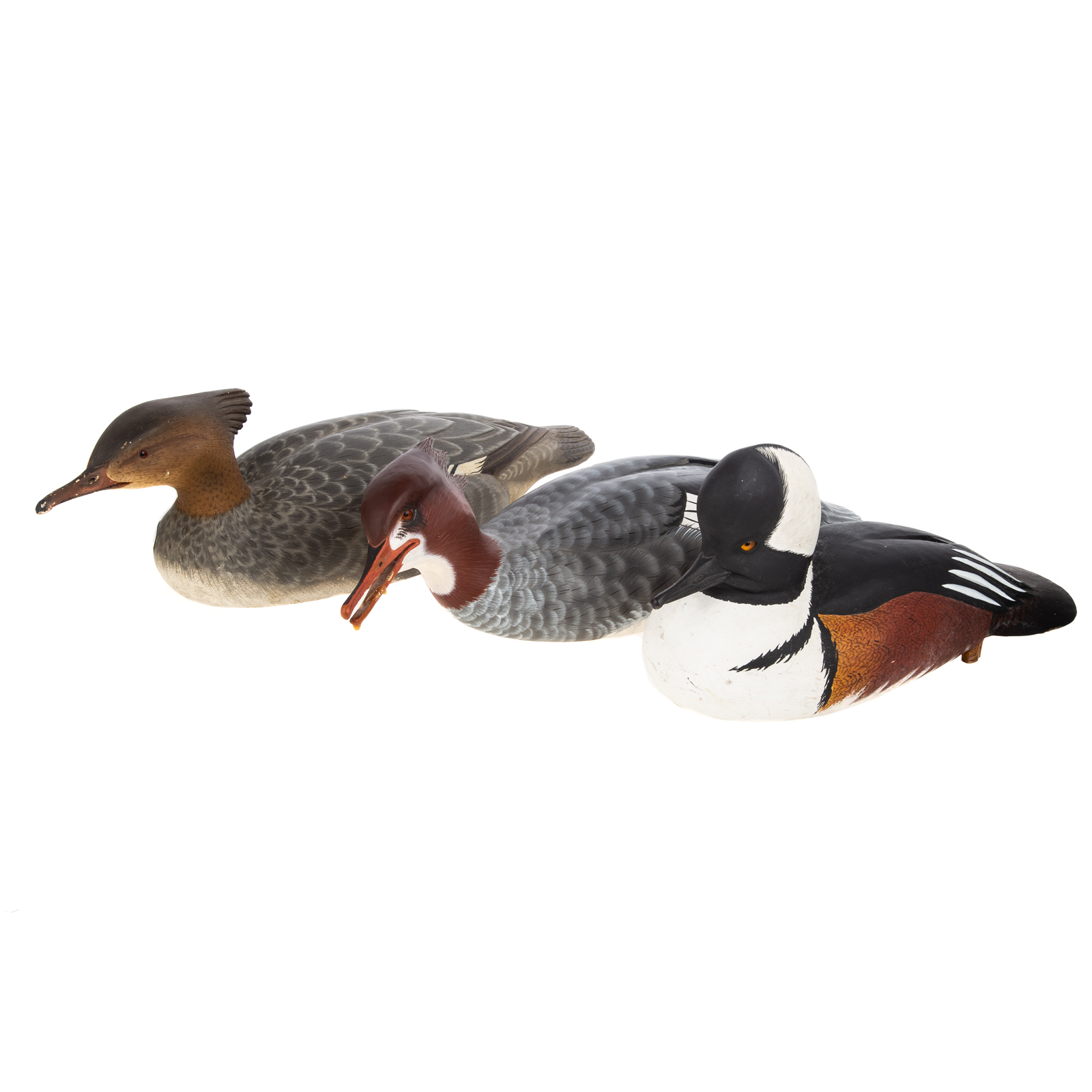 THREE CARVED PAINTED WOOD MERGANSERS 369519