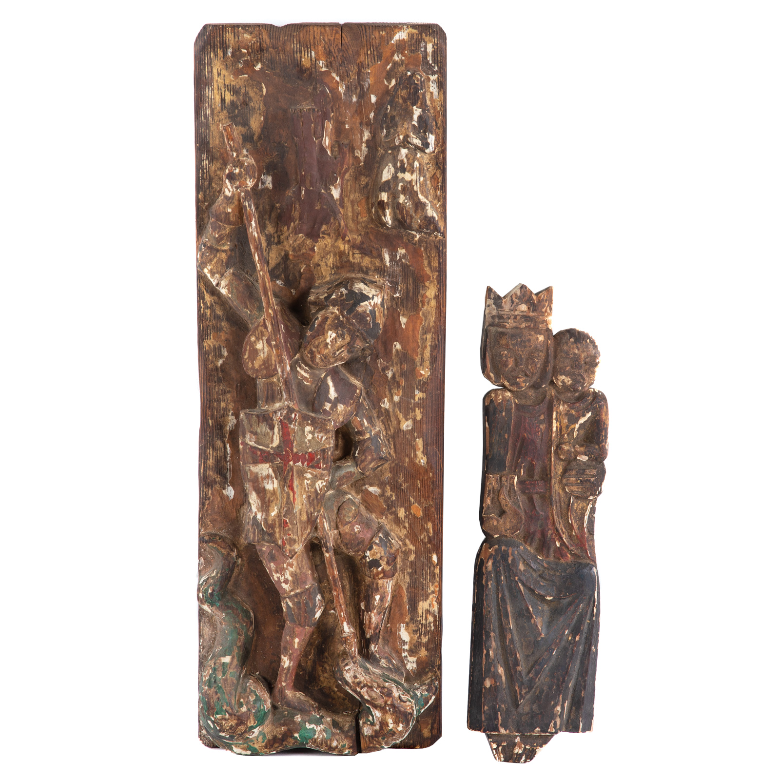 TWO SPANISH RELIGIOUS CARVED WOOD 36952a