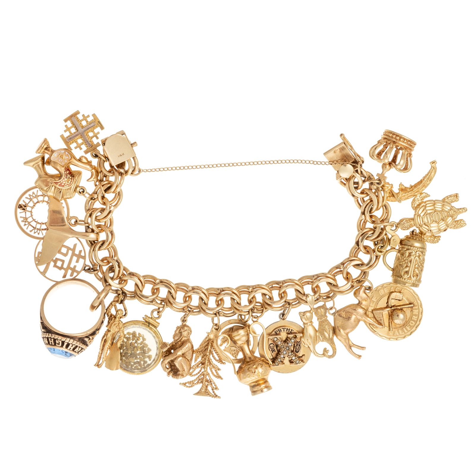 A 14K DOUBLE LINK CHARM BRACELET 369566