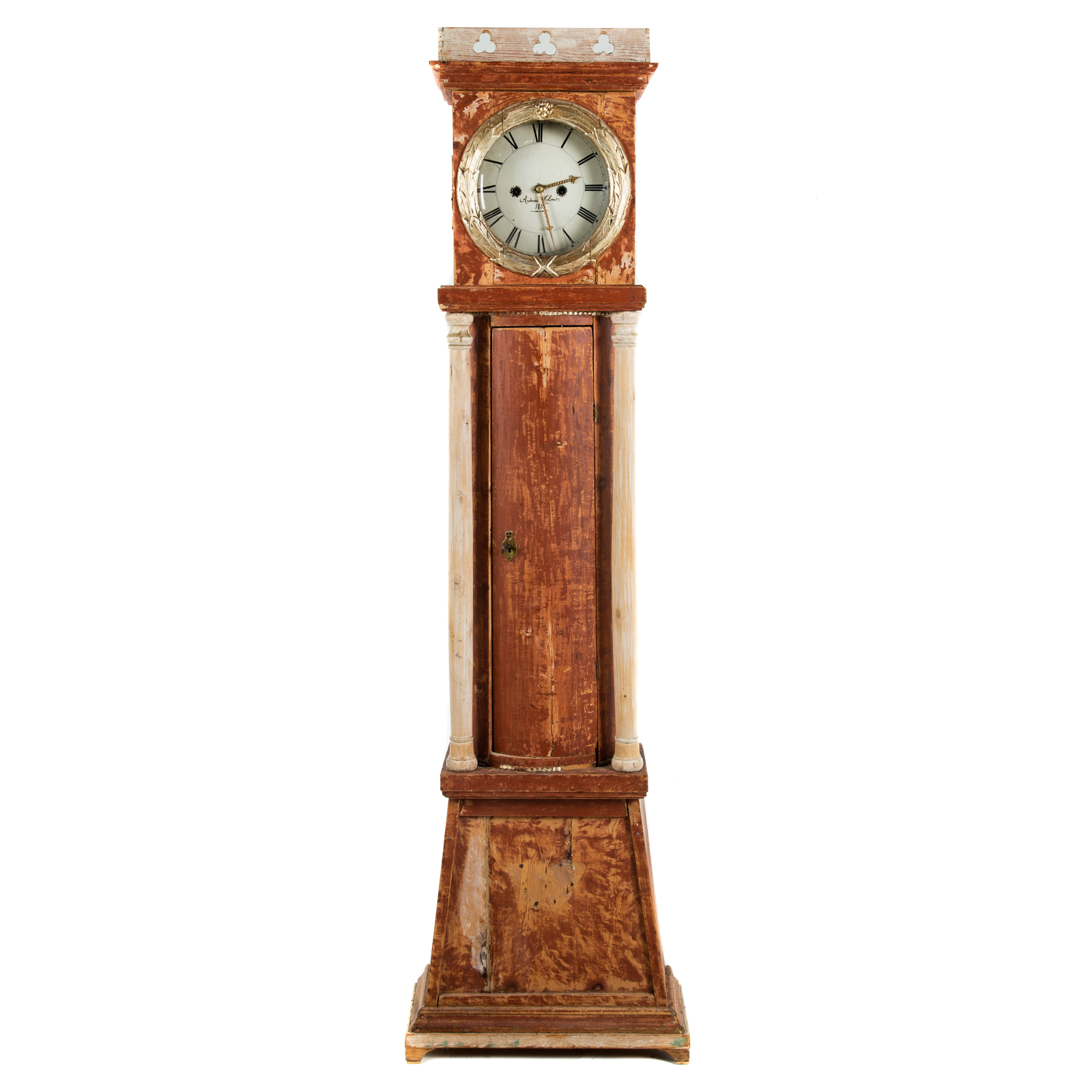 SWEDISH RED PAINTED TALL CASE CLOCK 36958b